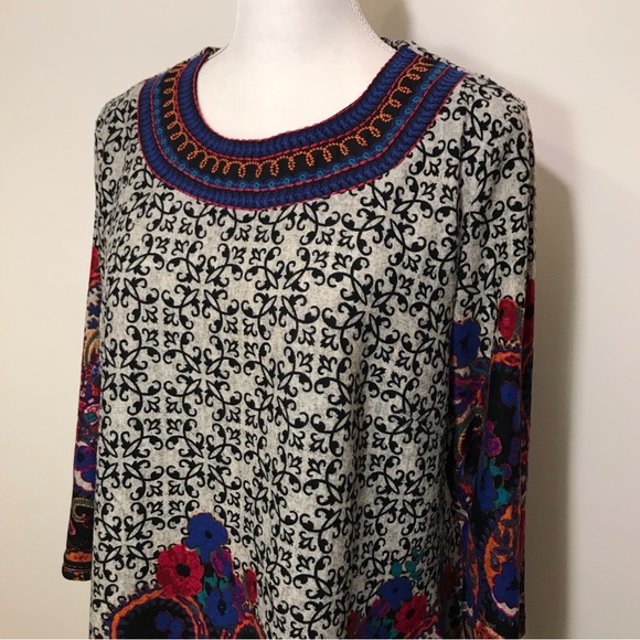 Creation Tunic Sweater Dress Floral Embroidered Long Sleeve Knit Stretch XXL - Picture 10 of 12